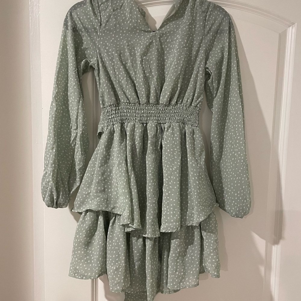 Japna Green Peplum Wrap Sundress with Bishop Sleeves